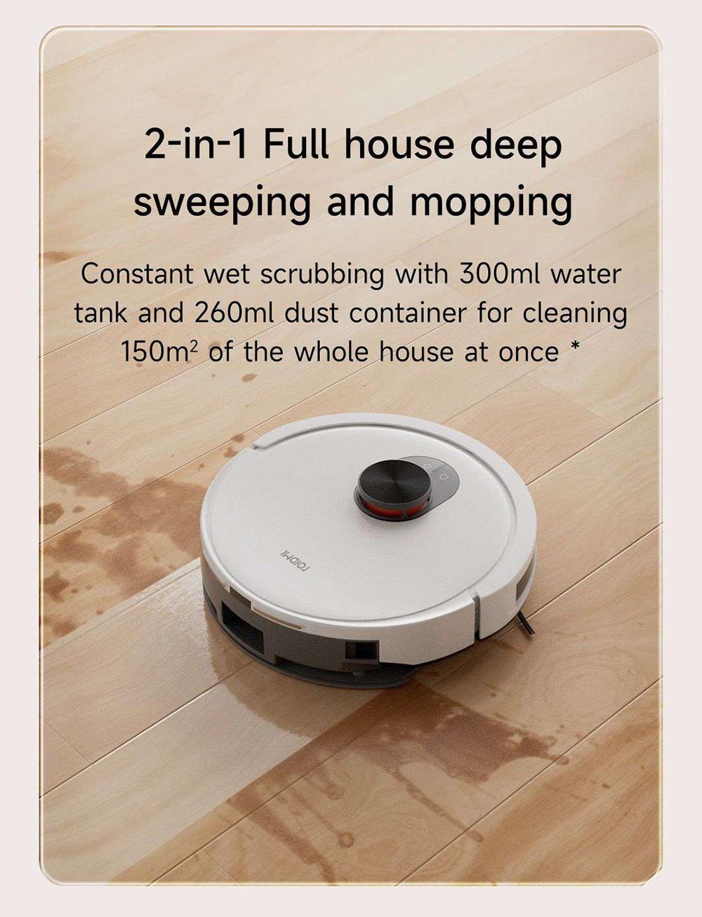 Robot Aspirador Xiaomi ROIDMI EVE CC con Recogida Automática de Polvo, Aspiración y Fregado 2 en 1, Potente Succión de 4000 Pa, Navegación Láser LDS, Batería de 3200 mAh, Autonomía de 180 Minutos, Depósito de Agua de 290 ml, Caja de Polvo de 260 ml, Control por APP - Blanco