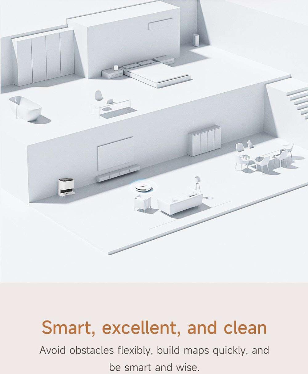 Robot Aspirador Xiaomi ROIDMI EVE CC con Recogida Automática de Polvo, Aspiración y Fregado 2 en 1, Potente Succión de 4000 Pa, Navegación Láser LDS, Batería de 3200 mAh, Autonomía de 180 Minutos, Depósito de Agua de 290 ml, Caja de Polvo de 260 ml, Control por APP - Blanco