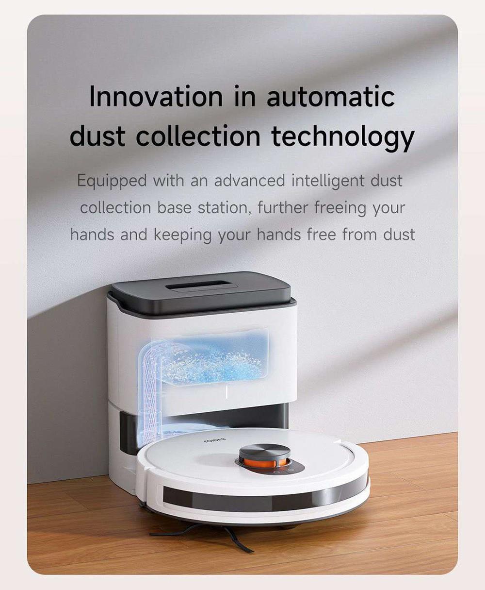 Robot Aspirador Xiaomi ROIDMI EVE CC con Recogida Automática de Polvo, Aspiración y Fregado 2 en 1, Potente Succión de 4000 Pa, Navegación Láser LDS, Batería de 3200 mAh, Autonomía de 180 Minutos, Depósito de Agua de 290 ml, Caja de Polvo de 260 ml, Control por APP - Blanco