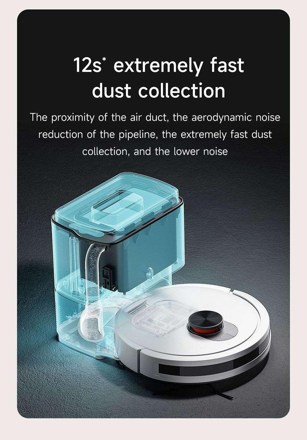 Robot Aspirador Xiaomi ROIDMI EVE CC con Recogida Automática de Polvo, Aspiración y Fregado 2 en 1, Potente Succión de 4000 Pa, Navegación Láser LDS, Batería de 3200 mAh, Autonomía de 180 Minutos, Depósito de Agua de 290 ml, Caja de Polvo de 260 ml, Control por APP - Blanco