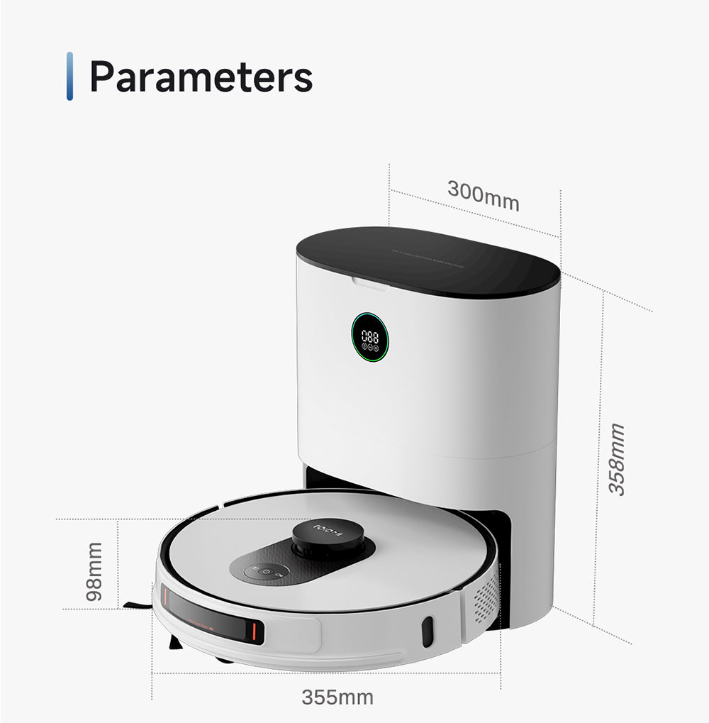 Robot aspirador ROIDMI EVE MAX con estación de autovaciado, succión máxima de 5000 Pa, función de fregado, bolsa de polvo de 3 L, autonomía máxima de 250 minutos, navegación LiDAR, mapeo de múltiples plantas, control por aplicación y voz.