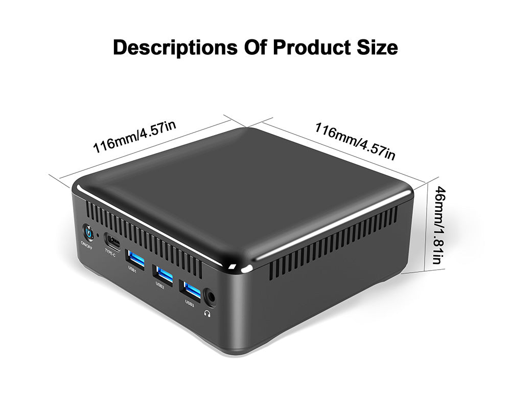 RUPA HSI-95 Mini-PC, Intel N95 4 Kerne (max. 3,4 GHz), 8 GB RAM, 256 GB SSD, 3 x HDMI 4K 60 Hz Triple-Screen-Display, Wi-Fi 6, Bluetooth 5.2, 3 x USB 3.0, 1 x USB Typ-C, 1 x RJ45, 1 x 3,5-mm-Audioanschluss