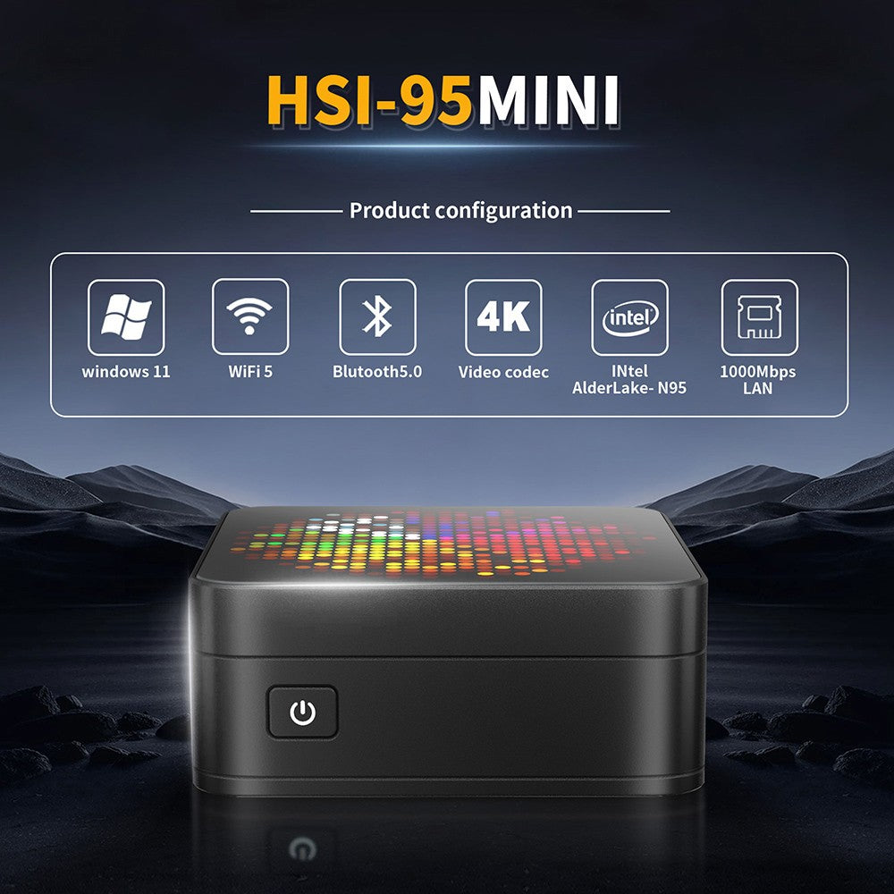 Mini PC RUPA HSI-N95, Intel N95 4 núcleos máx. 3,4 GHz, 16 GB de RAM, SSD de 512 GB, 3*HDMI 4K 60 Hz (triple pantalla), WiFi 5, Bluetooth 5.0, 3*USB 3.0, 2*RJ45, 1*audio de 3,5 mm.