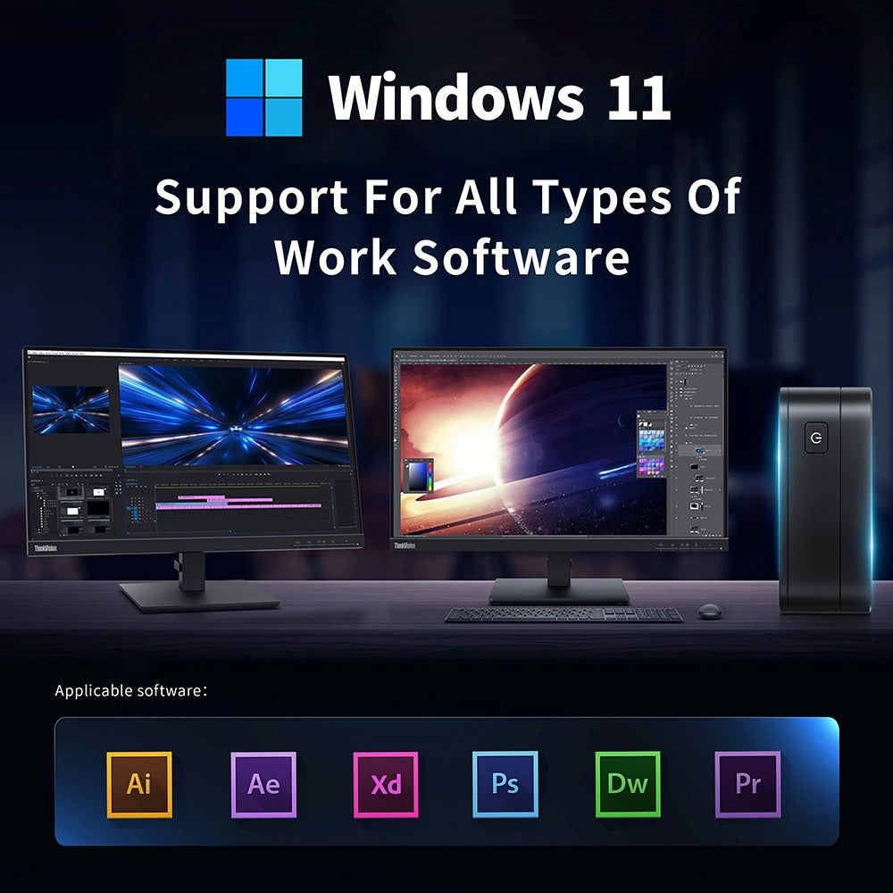 Mini PC RUPA HSI-N95, Intel N95 4 núcleos máx. 3,4 GHz, 16 GB de RAM, SSD de 512 GB, 3*HDMI 4K 60 Hz (triple pantalla), WiFi 5, Bluetooth 5.0, 3*USB 3.0, 2*RJ45, 1*audio de 3,5 mm.