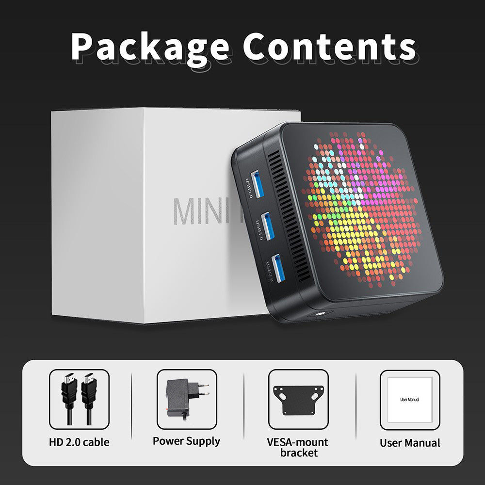 RUPA HSI-95MINI Mini PC, Intel N95 4 Cores Max 3.4GHz, 16GB RAM 512GB SSD, 3*HDMI 4K 60Hz Triple Screen Display, WiFi 5 Bluetooth 5.0, 3*USB 3.0 2*RJ45 1* 3.5mm Audio