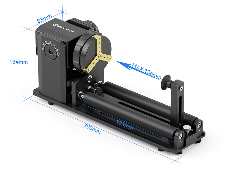 Módulo rotatorio láser SCULPFUN RA Pro Max 4 en 1 con rodillo, para grabado láser de objetos cilíndricos/irregulares redondos.