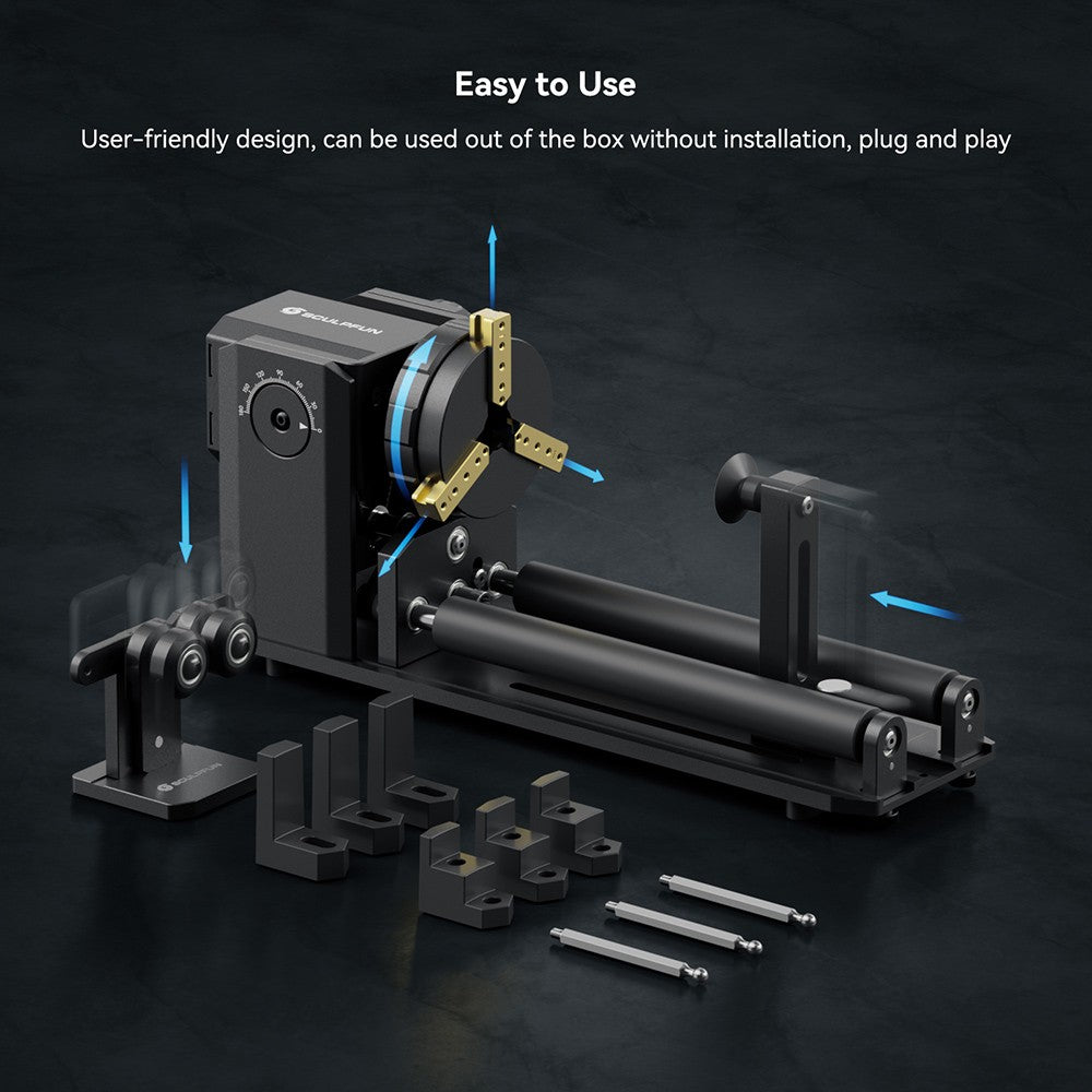 Módulo rotatorio láser SCULPFUN RA Pro Max 4 en 1 con rodillo, para grabado láser de objetos cilíndricos/irregulares redondos.