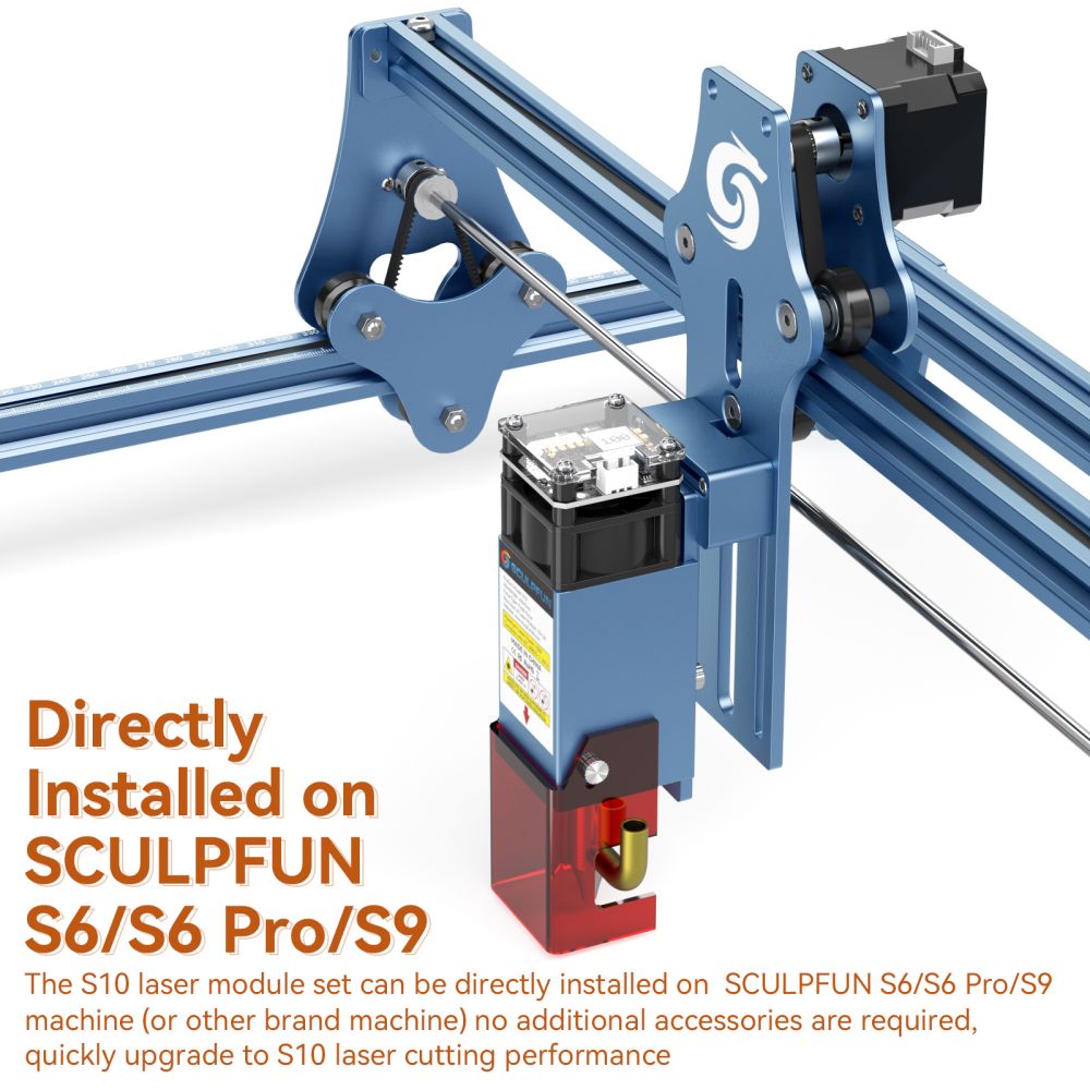 SCULPFUN S10 Juego de módulo láser de 10 W, cabezal de enfoque fijo para grabador y cortador láser con punto comprimido ultrafino de 0,08 mm
