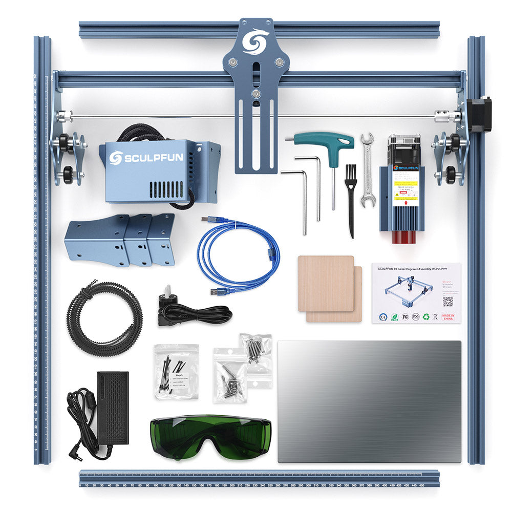 Grabador láser Sculpfun S9, máquina de grabado láser CNC totalmente metálica, 5,5 W, alta precisión, área de grabado 410 x 420 mm.