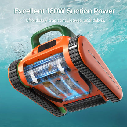 Seauto Crab Cordless Robotic Pool Cleaner(2025 Upgraded), Up to 2.5H Runtime, 3.5L Large Filter Basket, Wall Climbing, Waterline Cleaning, 2.5H Fast Charging, Suitable for 2000sq.ft Area - Orange