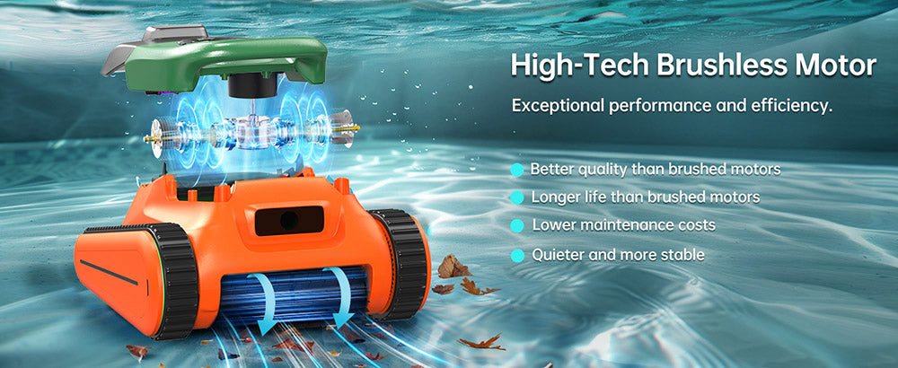 Seauto Crab Robot Limpiafondos Inalámbrico para Piscinas, Hasta 2.5 Horas de Autonomía, Gran Cesta de Filtro de 3.5L, Limpia Paredes, Limpieza de la Línea de Flotación, Carga Rápida de 2.5 Horas, Apto para Áreas de 2000 pies cuadrados - Naranja