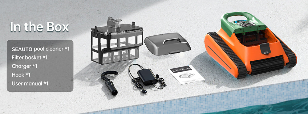 Seauto Crab Robot Limpiafondos Inalámbrico para Piscinas, Hasta 2.5 Horas de Autonomía, Gran Cesta de Filtro de 3.5L, Limpia Paredes, Limpieza de la Línea de Flotación, Carga Rápida de 2.5 Horas, Apto para Áreas de 2000 pies cuadrados - Naranja