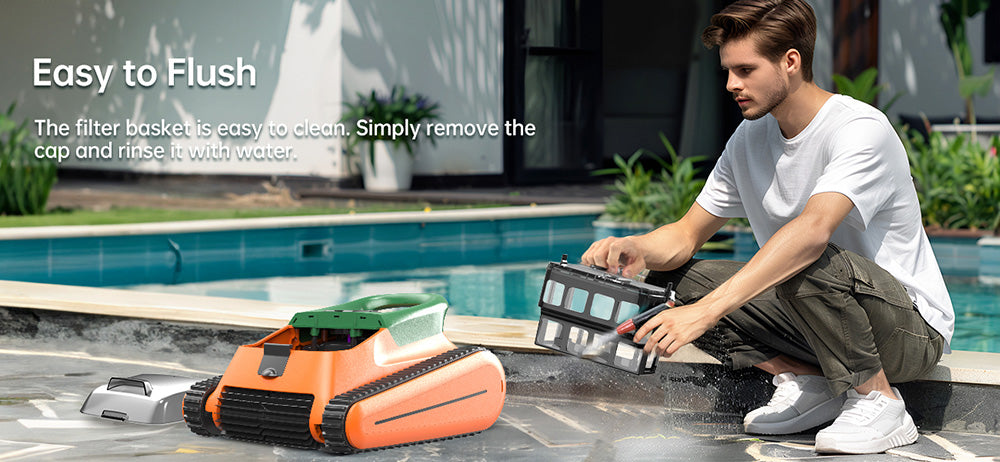 Seauto Crab Robot Limpiafondos Inalámbrico para Piscinas, Hasta 2.5 Horas de Autonomía, Gran Cesta de Filtro de 3.5L, Limpia Paredes, Limpieza de la Línea de Flotación, Carga Rápida de 2.5 Horas, Apto para Áreas de 2000 pies cuadrados - Naranja