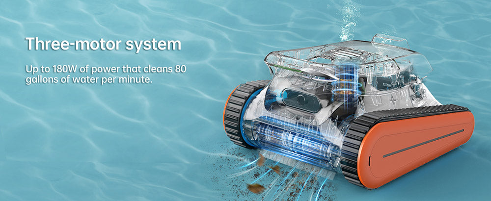 Seauto Crab Robot Limpiafondos Inalámbrico para Piscinas, Hasta 2.5 Horas de Autonomía, Gran Cesta de Filtro de 3.5L, Limpia Paredes, Limpieza de la Línea de Flotación, Carga Rápida de 2.5 Horas, Apto para Áreas de 2000 pies cuadrados - Naranja
