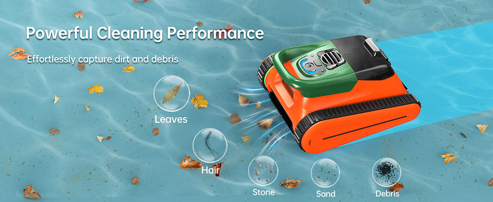Seauto Crab Robot Limpiafondos Inalámbrico para Piscinas, Hasta 2.5 Horas de Autonomía, Gran Cesta de Filtro de 3.5L, Limpia Paredes, Limpieza de la Línea de Flotación, Carga Rápida de 2.5 Horas, Apto para Áreas de 2000 pies cuadrados - Naranja