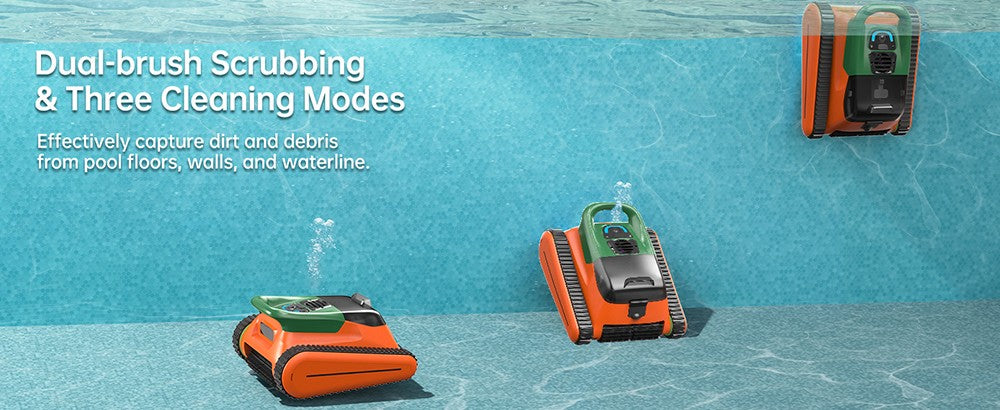 Seauto Crab Robot Limpiafondos Inalámbrico para Piscinas, Hasta 2.5 Horas de Autonomía, Gran Cesta de Filtro de 3.5L, Limpia Paredes, Limpieza de la Línea de Flotación, Carga Rápida de 2.5 Horas, Apto para Áreas de 2000 pies cuadrados - Naranja