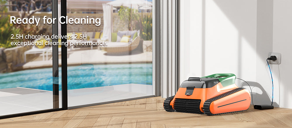 Seauto Crab Robot Limpiafondos Inalámbrico para Piscinas, Hasta 2.5 Horas de Autonomía, Gran Cesta de Filtro de 3.5L, Limpia Paredes, Limpieza de la Línea de Flotación, Carga Rápida de 2.5 Horas, Apto para Áreas de 2000 pies cuadrados - Naranja