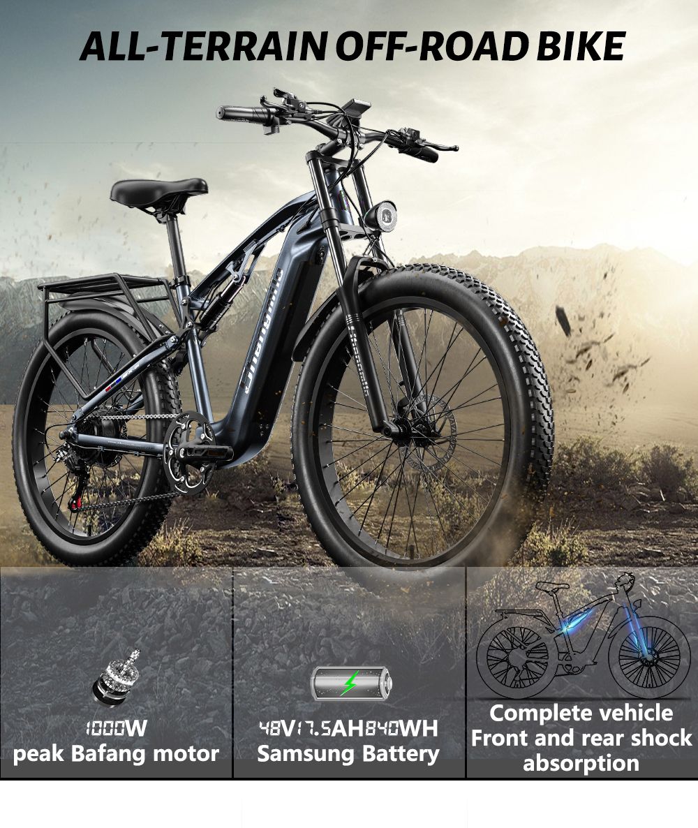 Shengmilo MX05 26 Zoll Fatbike-Mountainbike E-Bike, 500W Bafang Motor, 42 km/h Höchstgeschwindigkeit, 48V 15Ah LG Akku, 60 km Reichweite, Doppel-Öl-Scheibenbremsen