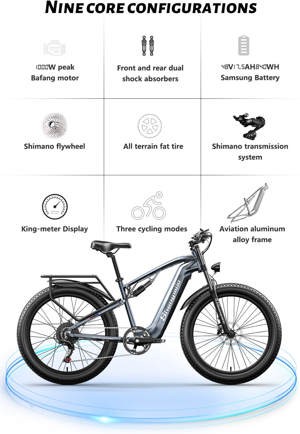 Shengmilo MX05 26 Zoll Fatbike-Mountainbike E-Bike, 500W Bafang Motor, 42 km/h Höchstgeschwindigkeit, 48V 15Ah LG Akku, 60 km Reichweite, Doppel-Öl-Scheibenbremsen