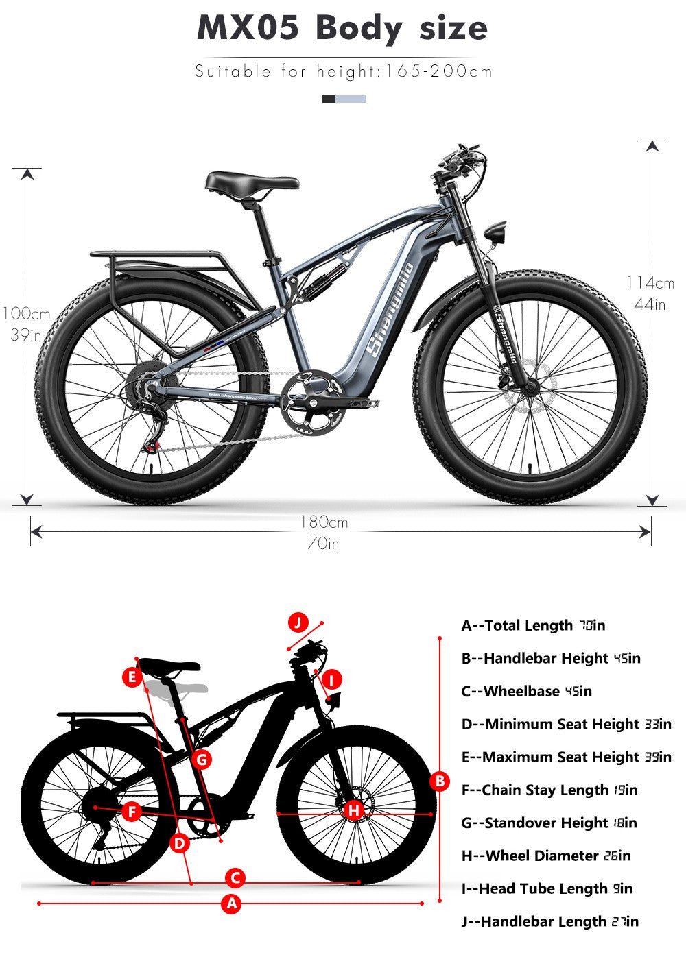 Shengmilo MX05 26 Zoll Fatbike-Mountainbike E-Bike, 500W Bafang Motor, 42 km/h Höchstgeschwindigkeit, 48V 15Ah LG Akku, 60 km Reichweite, Doppel-Öl-Scheibenbremsen