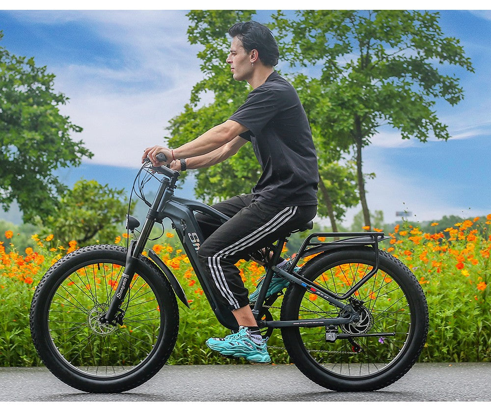 Shengmilo MX05 26 Zoll Fatbike-Mountainbike E-Bike, 500W Bafang Motor, 42 km/h Höchstgeschwindigkeit, 48V 15Ah LG Akku, 60 km Reichweite, Doppel-Öl-Scheibenbremsen