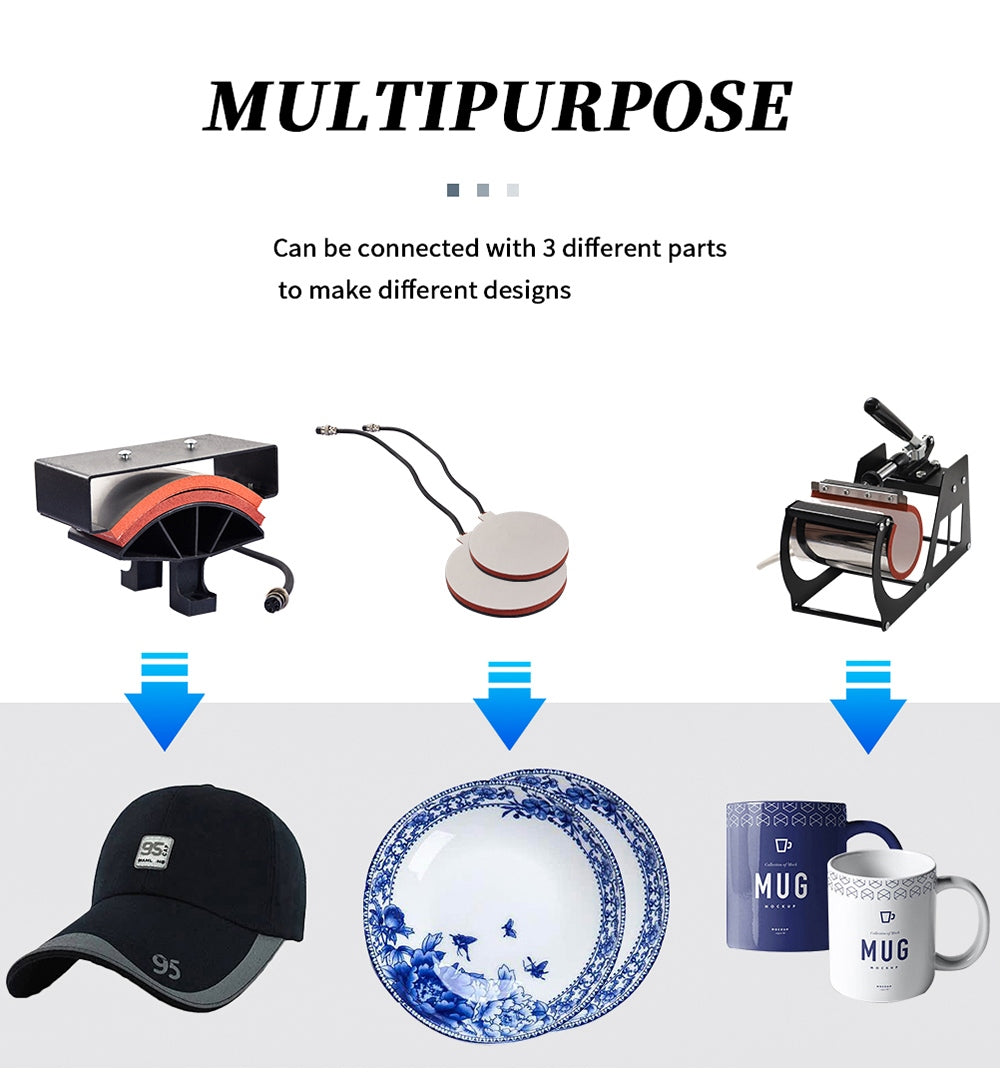 Máquina de prensa de calor SHUOHAO SH06 6 en 1, 11.4*15 pulgadas, para gorras/bolsas/alfombrillas de ratón/fundas de teléfono/almohadas/tazas/platos/posavasos/camisetas