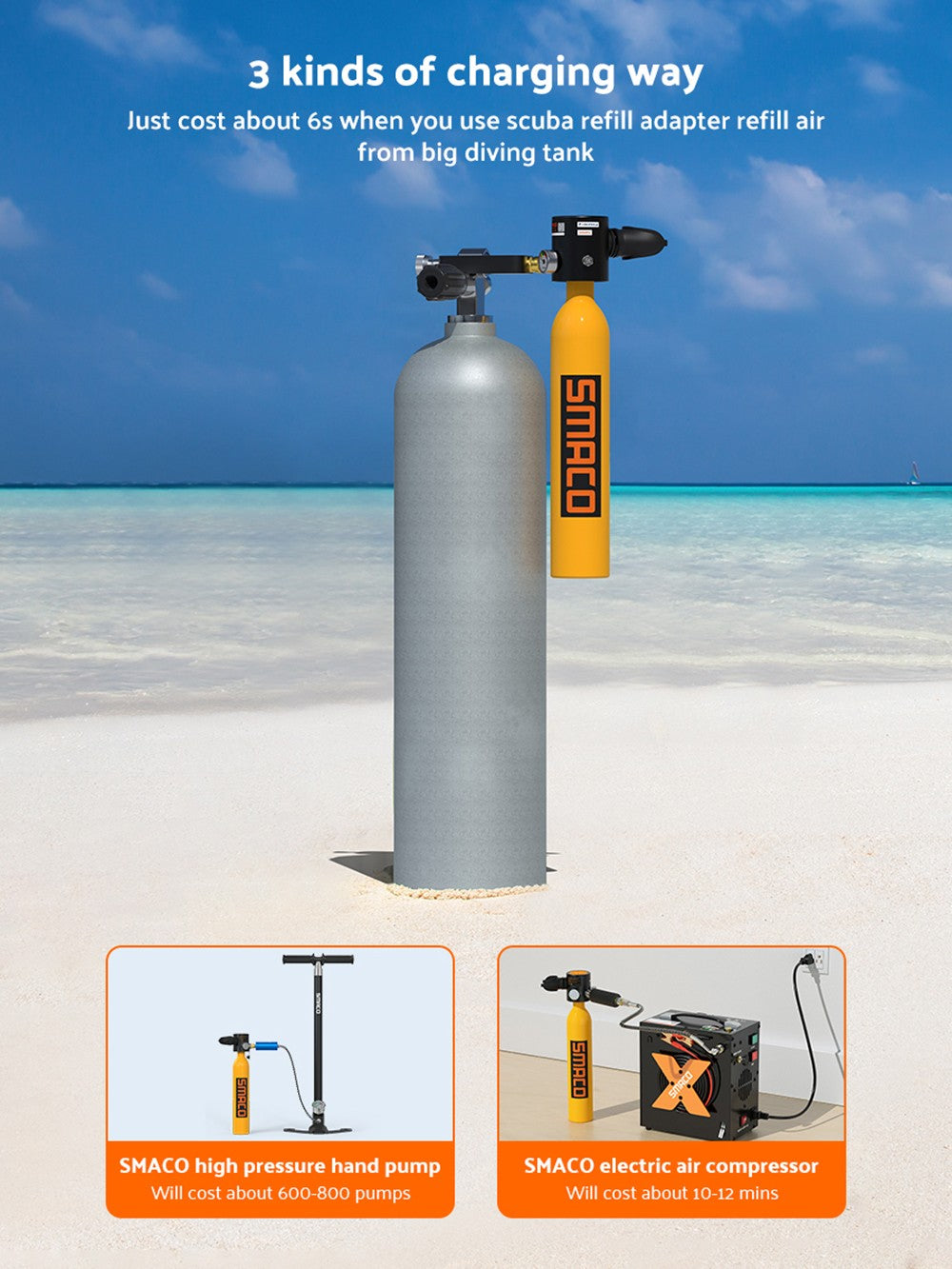 Botella de buceo mini SMACO S300 Plus de 0,5 L - Negra