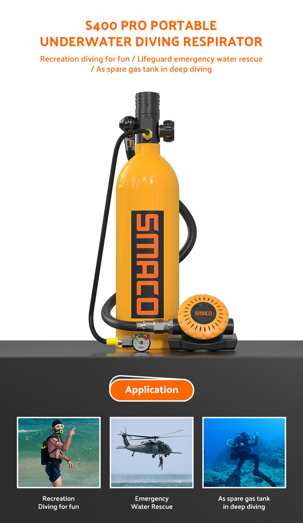 Botella de buceo SMACO S400 Pro de 1 litro - Negra