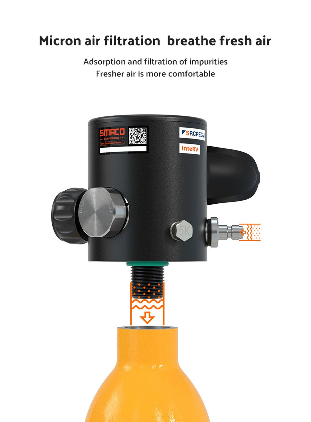 Botella de buceo mini SMACO S500 de 0,7 L - Negra