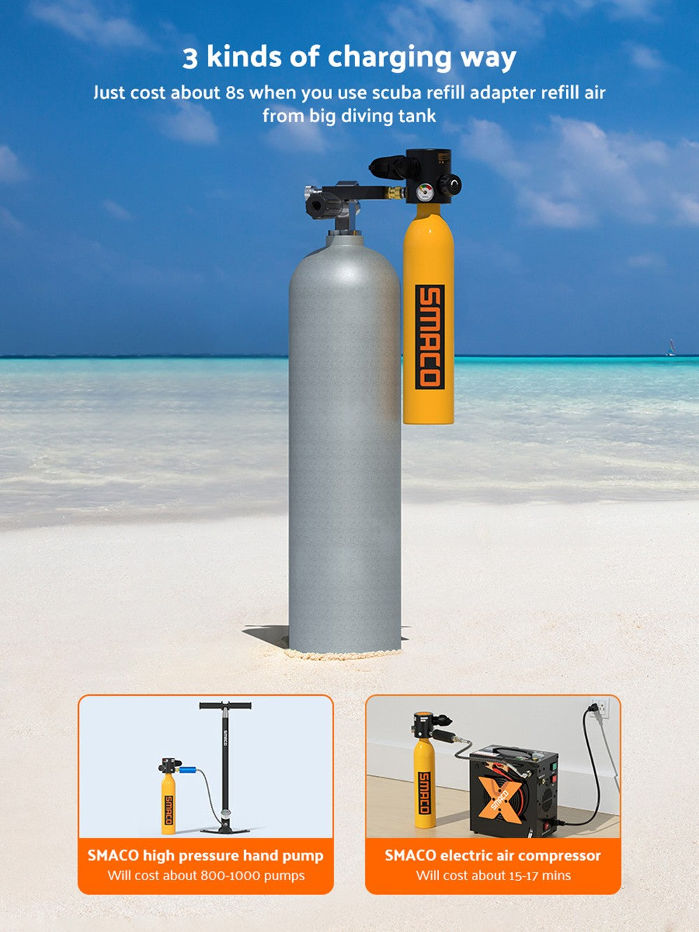 Botella de buceo mini SMACO S500 de 0,7 L - Negra