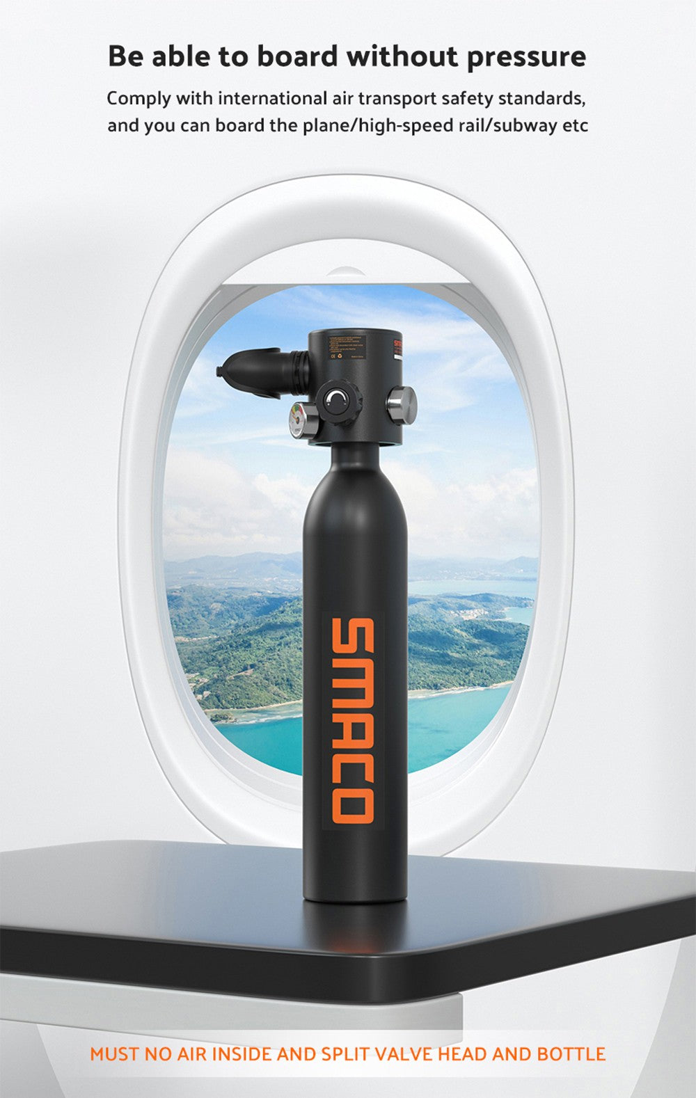 Botella de buceo mini SMACO S500 de 0,7 L - Negra