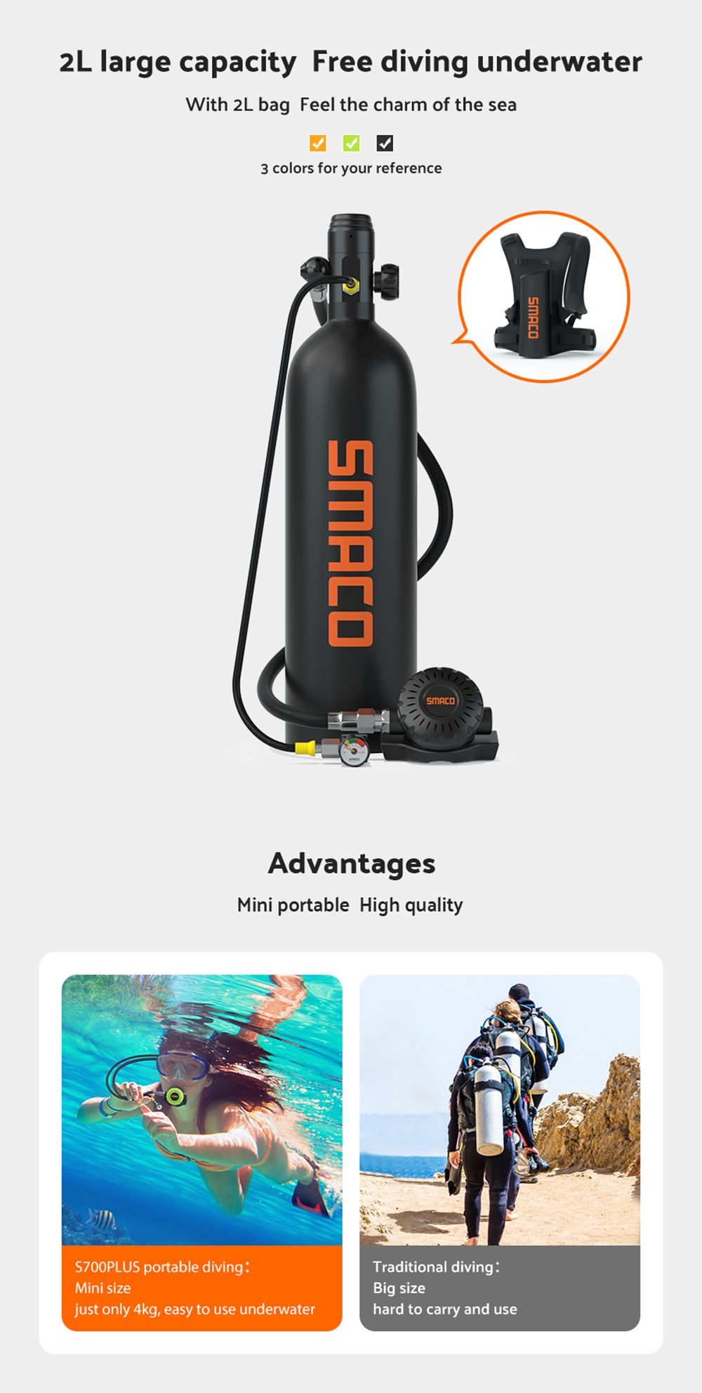 Botella de Buceo SMACO S700 Plus 2L - Negra