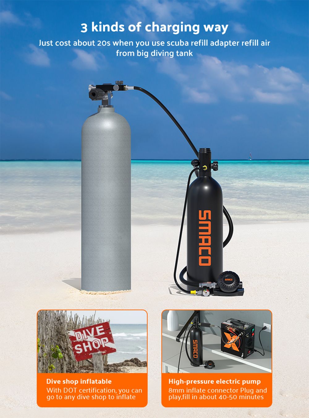 Botella de Buceo SMACO S700 Plus 2L - Negra