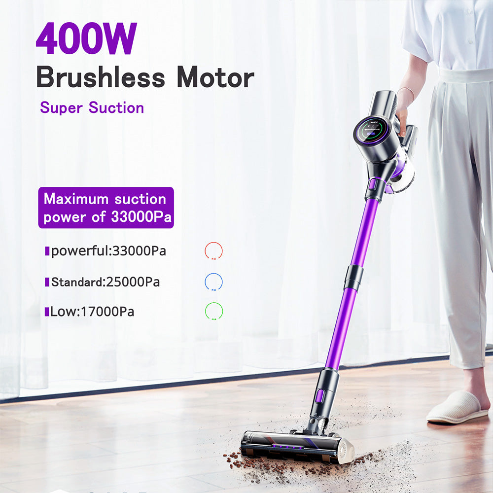 Aspiradora Inalámbrica SmartAI P40, Potencia de Succión 33KPa, Autonomía de 55 minutos, Motor sin Escobillas de 400W, Pantalla Táctil LED, Depósito de Polvo de 1.3L