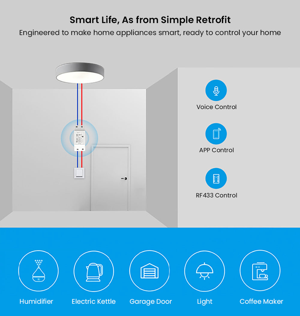 Interruptor inteligente inalámbrico WiFi SONOFF Basic R2, módulo DIY, para automatización del hogar inteligente, control por voz, compatible con Alexa y Google Home.