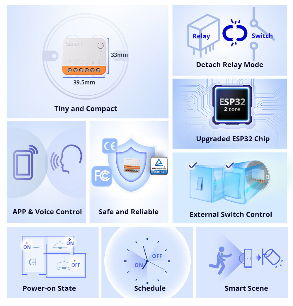 SONOFF MINI R4 Interruptor Inteligente WiFi Extremo, Control de Interruptor Externo, Módulo DIY para Automatización del Hogar Inteligente, Funciona con Alexa y Google Home