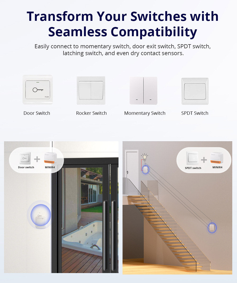 SONOFF MINI R4 Interruptor Inteligente WiFi Extremo, Control de Interruptor Externo, Módulo DIY para Automatización del Hogar Inteligente, Funciona con Alexa y Google Home