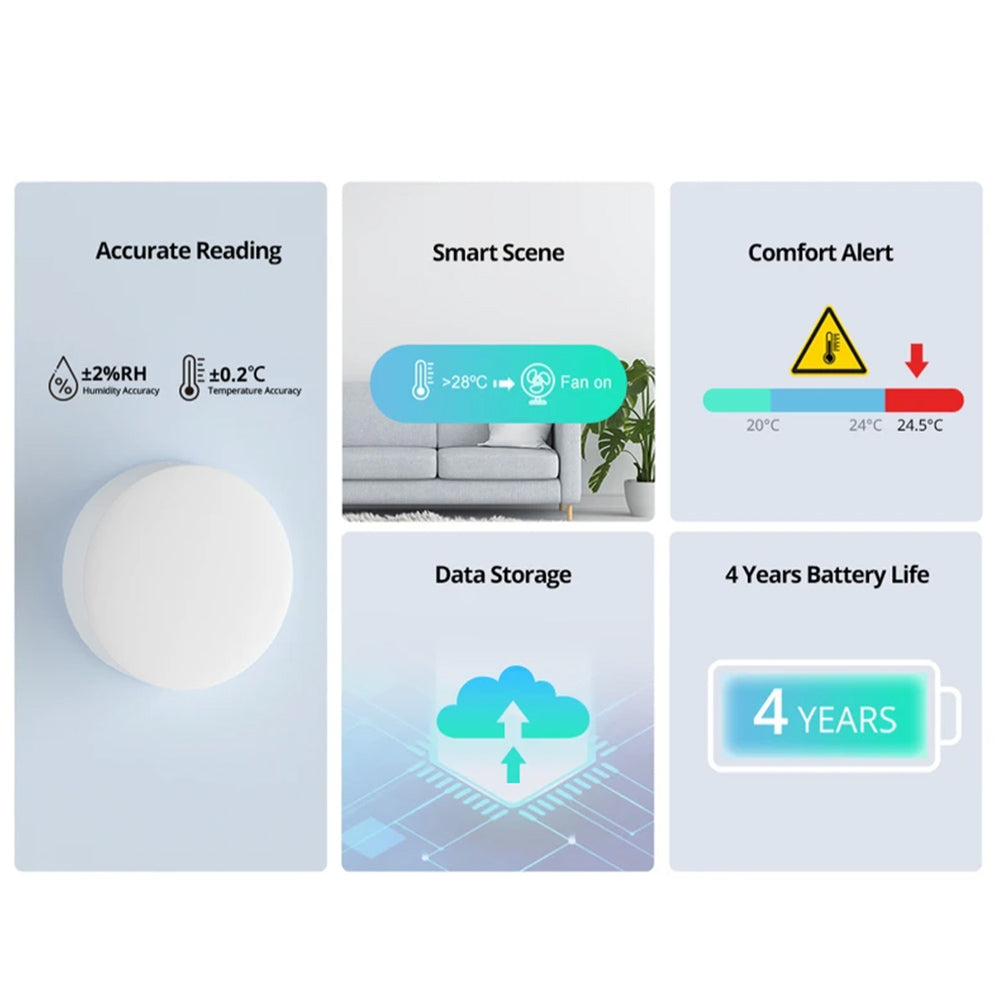 Sensor de temperatura y humedad Zigbee SONOFF SNZB-02P. Funciona con Alexa y Google Home.