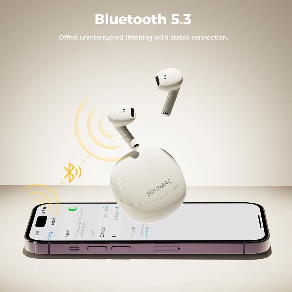 Auriculares SOUNARC Q3, Bluetooth 5.3, Resistentes al Agua IPX5, Hasta 20 Horas de Reproducción - Beige