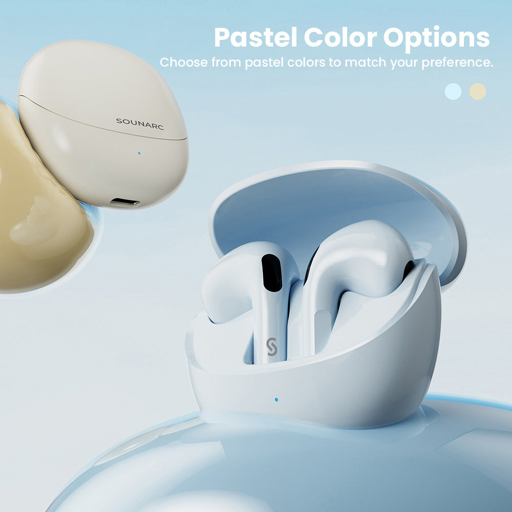 Auriculares SOUNARC Q3, Bluetooth 5.3, Resistentes al Agua IPX5, Hasta 20 Horas de Reproducción - Beige