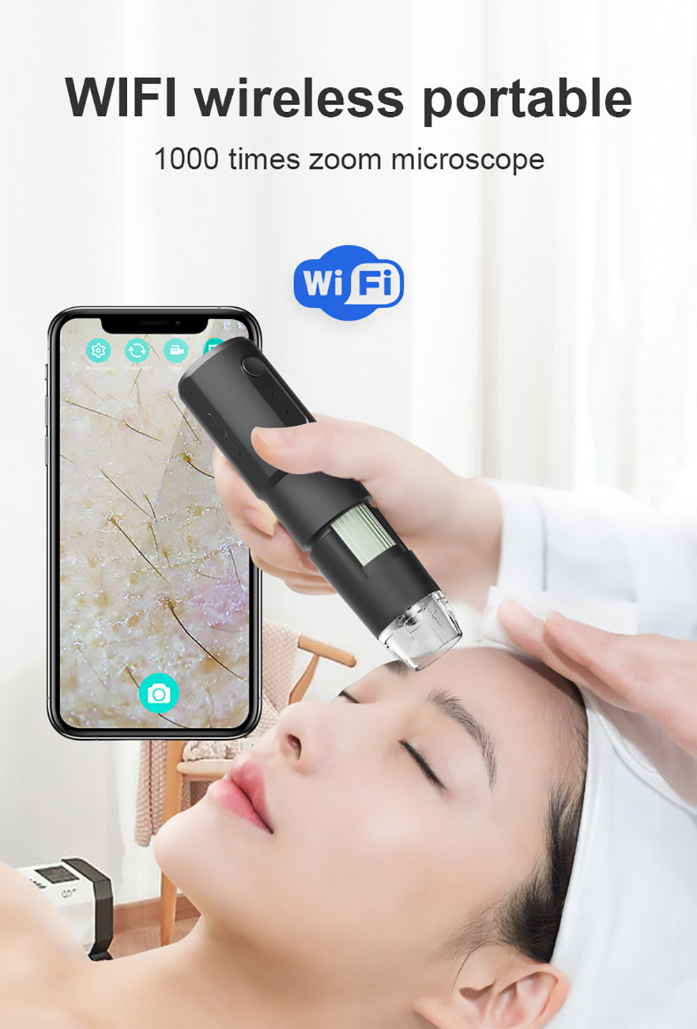 Microscopio inteligente WiFi SUNUO 314, 0.3MP píxeles, base de rotación de 360 grados, zoom de 1000X, 8 luces LED.
