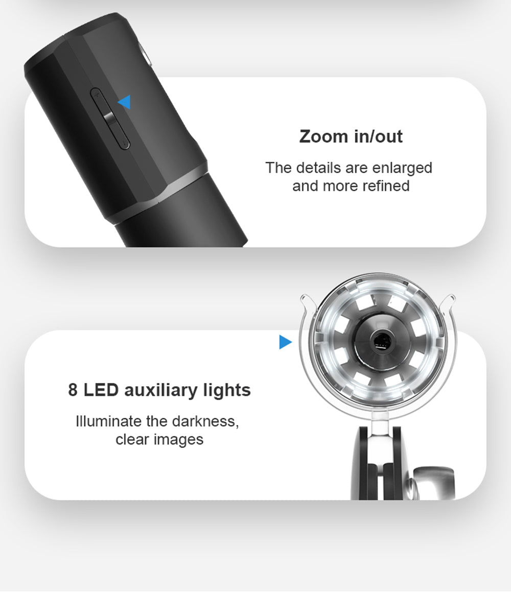 Microscopio inteligente WiFi SUNUO 314, 0.3MP píxeles, base de rotación de 360 grados, zoom de 1000X, 8 luces LED.