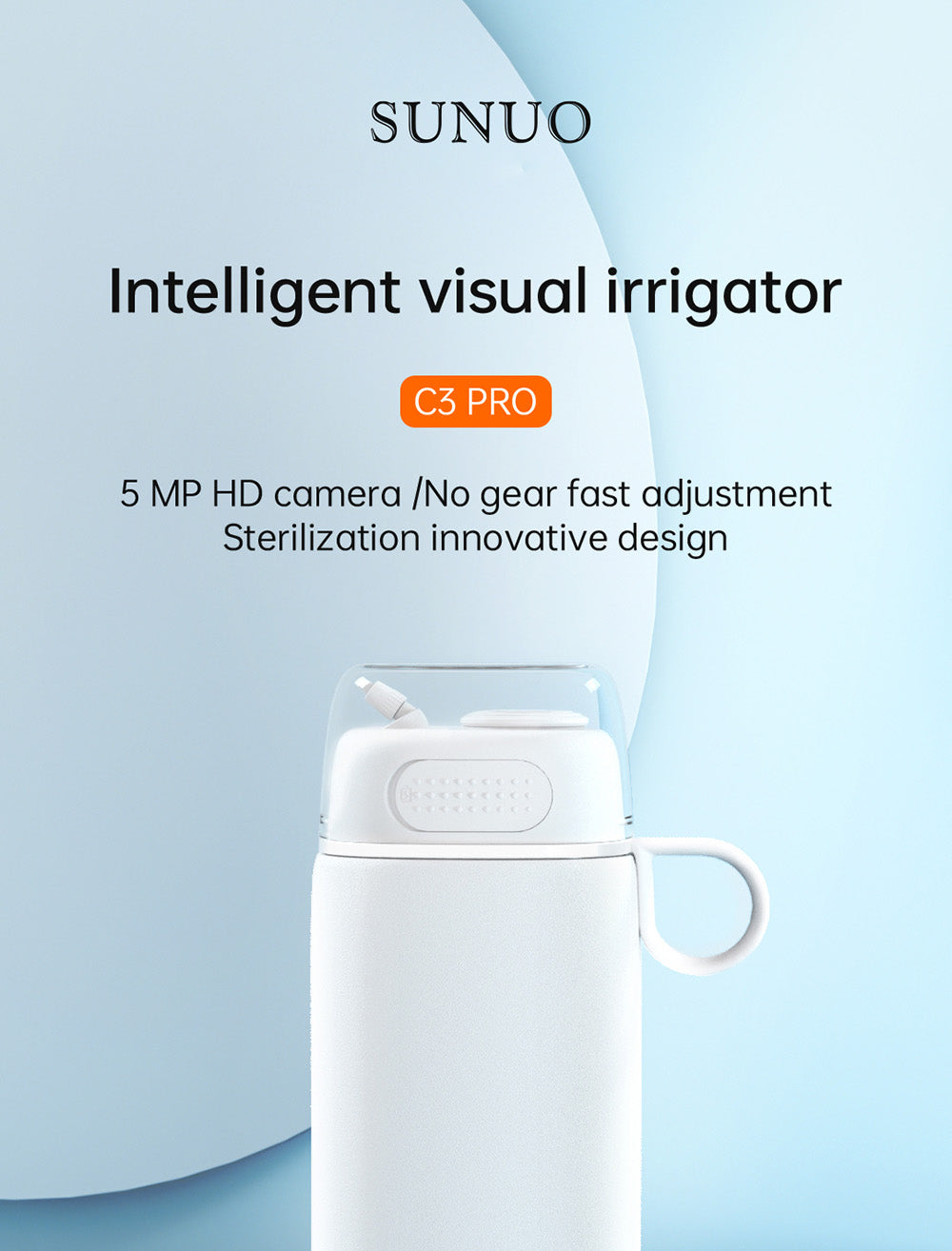 Irrigador bucal inteligente visual SUNUO C3 PRO, limpiador dental con esterilización UV, cámara HD de 5MP, conexión WiFi, resistente al agua IPX7 - Blanco
