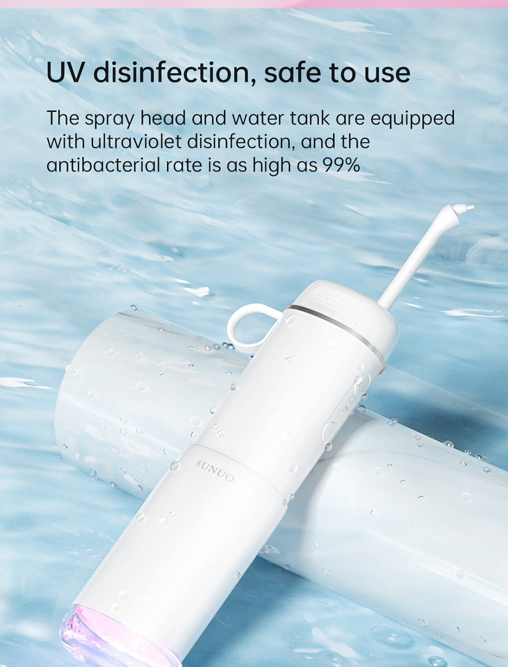 Irrigador bucal inteligente visual SUNUO C3 PRO, limpiador dental con esterilización UV, cámara HD de 5MP, conexión WiFi, resistente al agua IPX7 - Blanco
