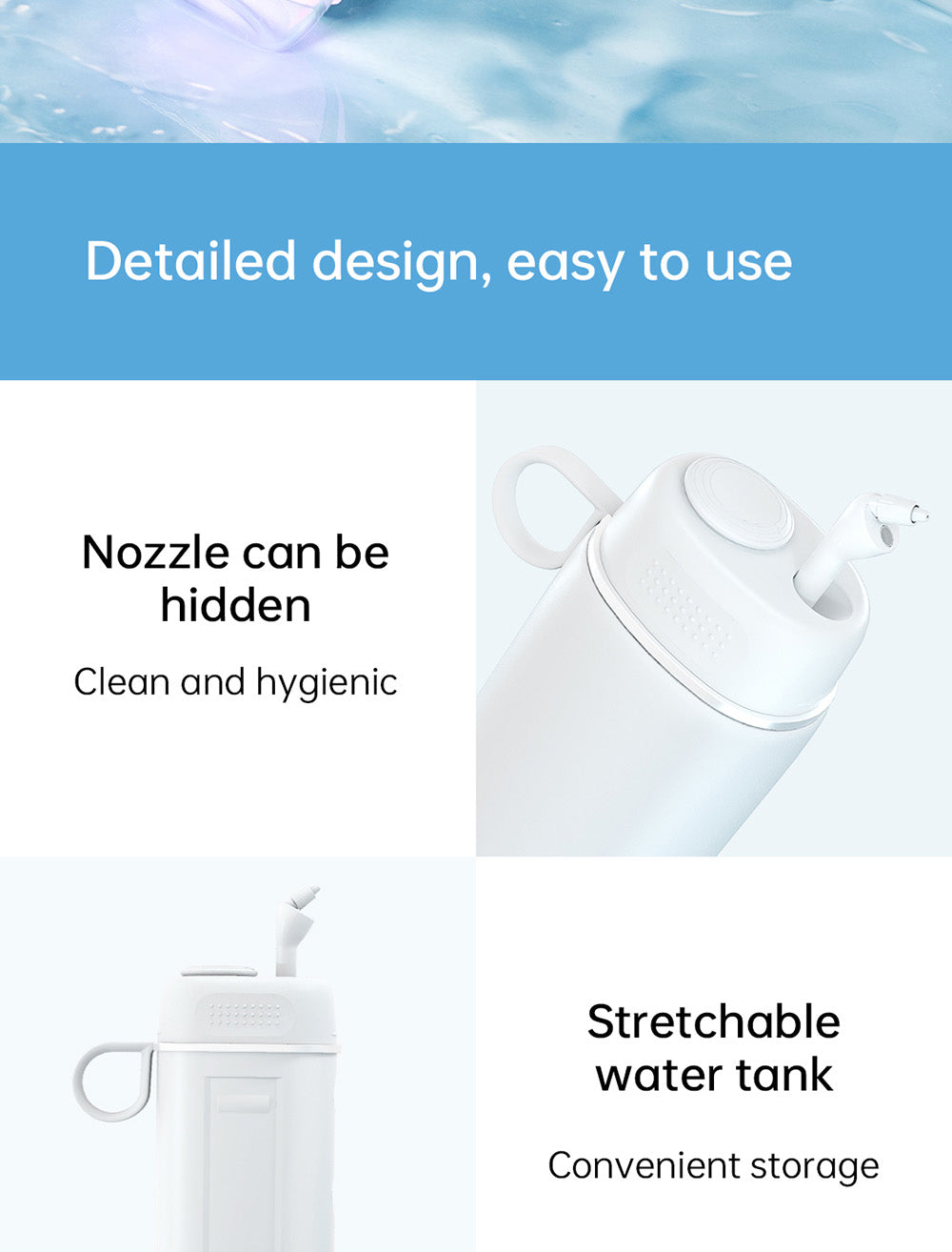 Irrigador bucal inteligente visual SUNUO C3 PRO, limpiador dental con esterilización UV, cámara HD de 5MP, conexión WiFi, resistente al agua IPX7 - Blanco