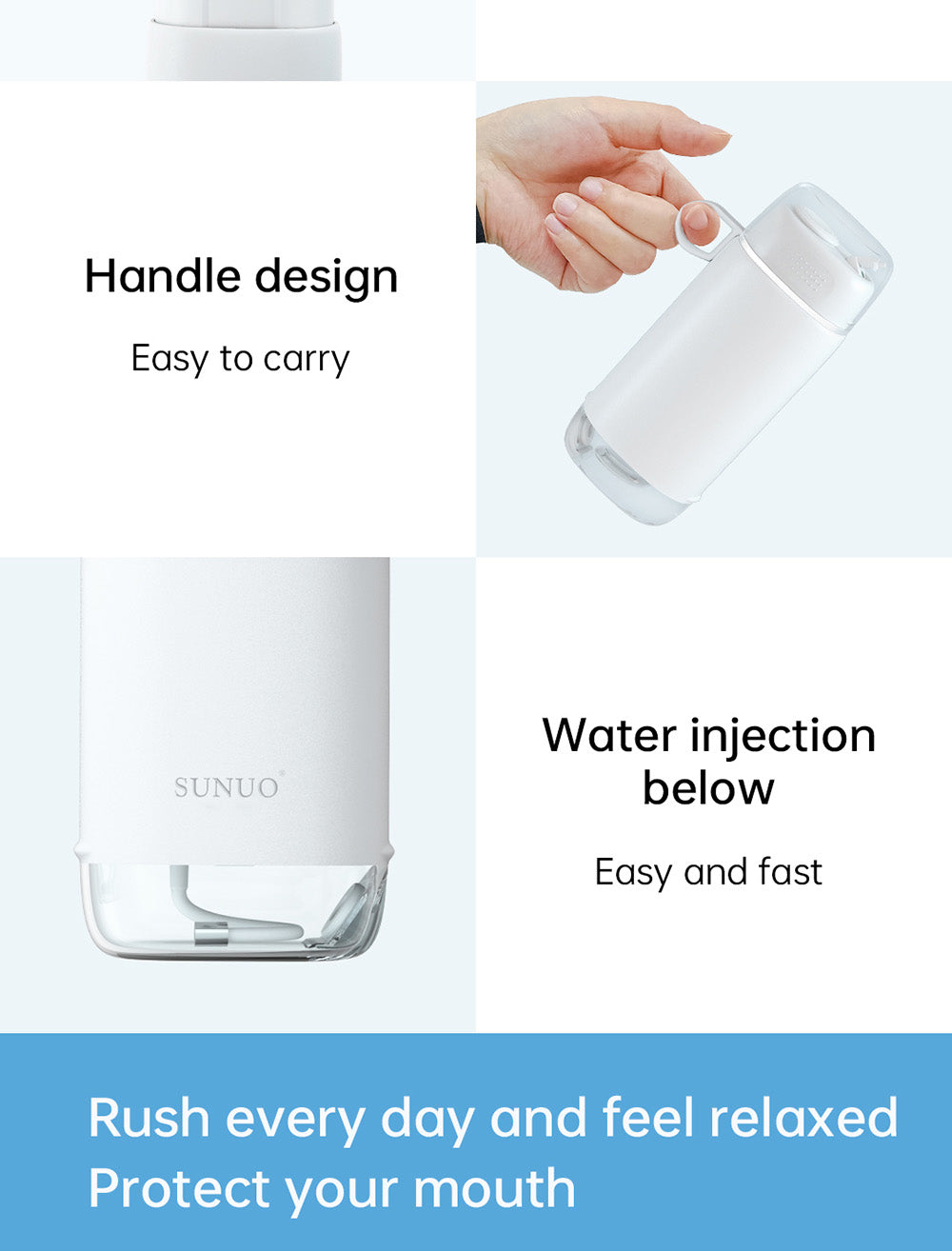 Irrigador bucal inteligente visual SUNUO C3 PRO, limpiador dental con esterilización UV, cámara HD de 5MP, conexión WiFi, resistente al agua IPX7 - Blanco