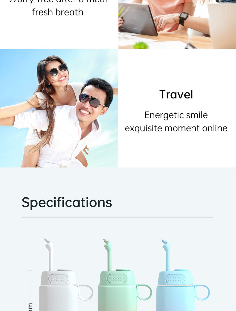Irrigador bucal inteligente visual SUNUO C3 PRO, limpiador dental con esterilización UV, cámara HD de 5MP, conexión WiFi, resistente al agua IPX7 - Blanco