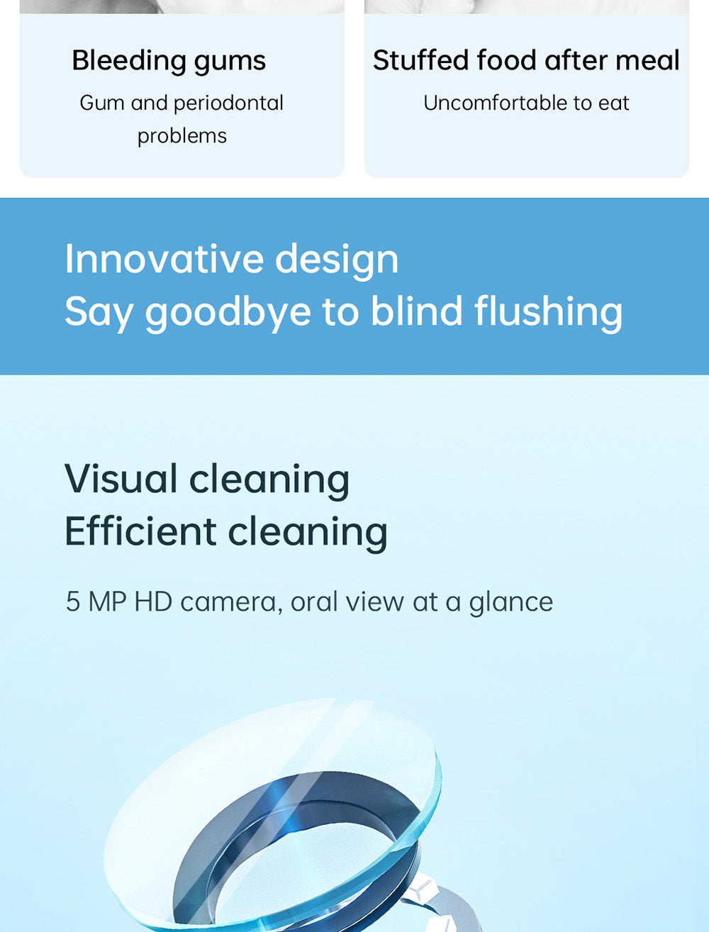 Irrigador bucal inteligente visual SUNUO C3 PRO, limpiador dental con esterilización UV, cámara HD de 5MP, conexión WiFi, resistente al agua IPX7 - Blanco