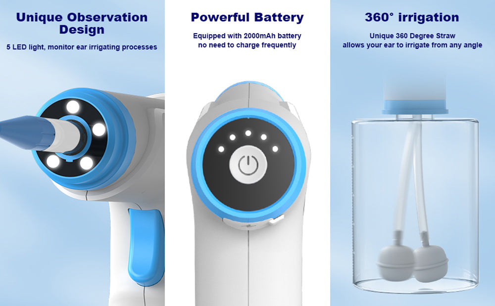 SUNUO W30 Máquina inteligente invisible para lavado de oídos, botella de agua de 500 ml, 4 modos, batería de 2000 mAh, irrigación de 360 grados.