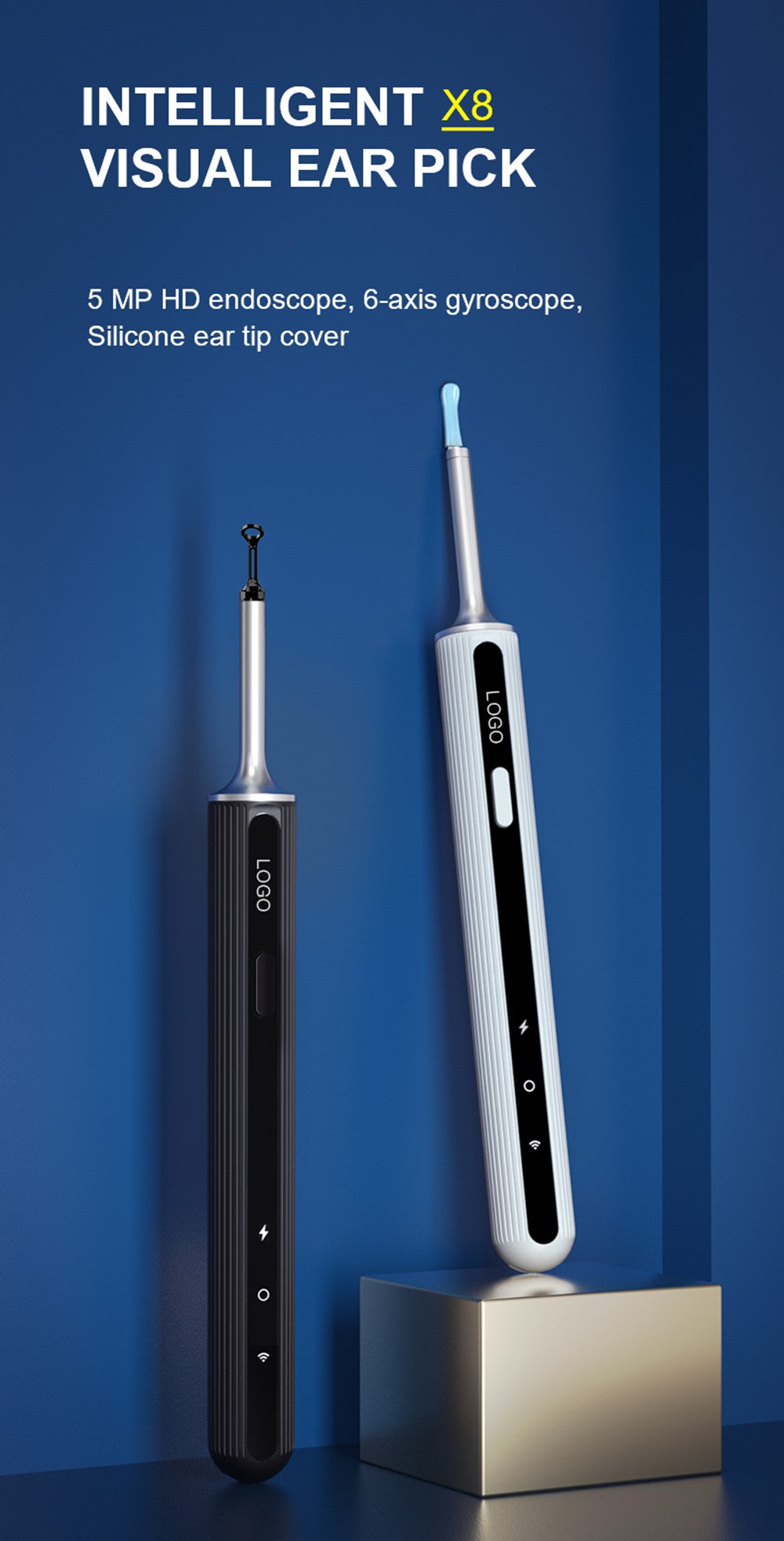 SUNUO X8 Limpiador de Oídos Inteligente con Cámara Visual, Extractor de Acné, Cámara HD de 5MP, Giroscopio de 6 Ejes, Puntas de Silicona para los Oídos, Conexión WiFi